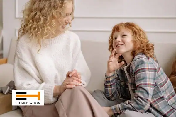 Happy mother and child after sorting child arrangements mediation Accrington