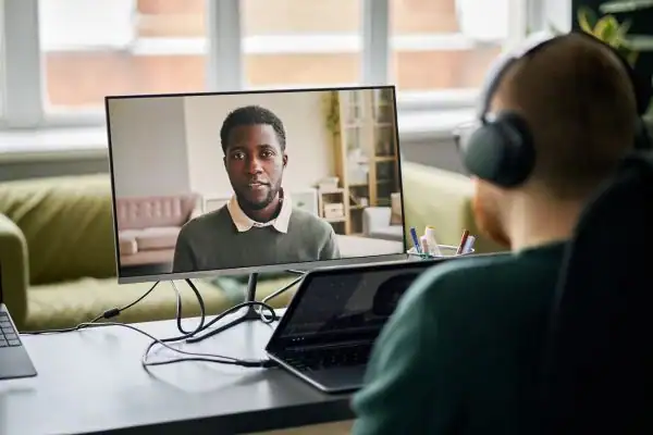 Man attending online mediation Accrington MIAMS session